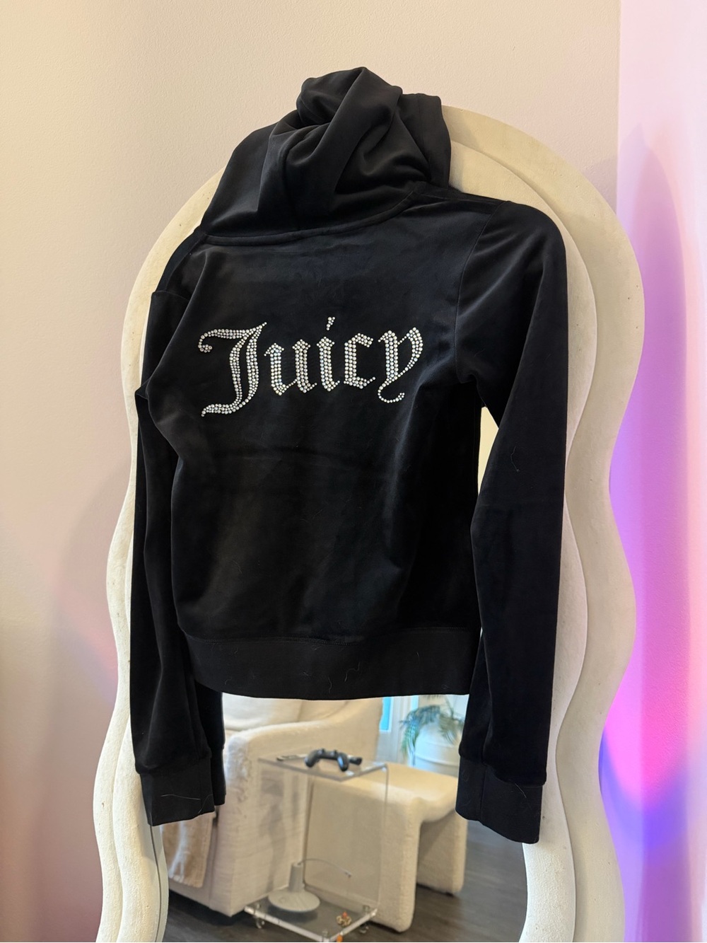 Juicy Couture Black Velour Rhinestone 'Juicy' Logo Hoodie Jacket